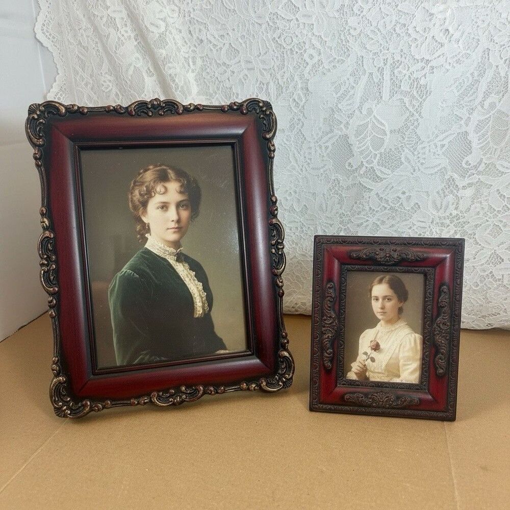 JC Penney Victorian Wine Picture Frames Set Ornate Red Burgandy  5x7 3x5 Decor